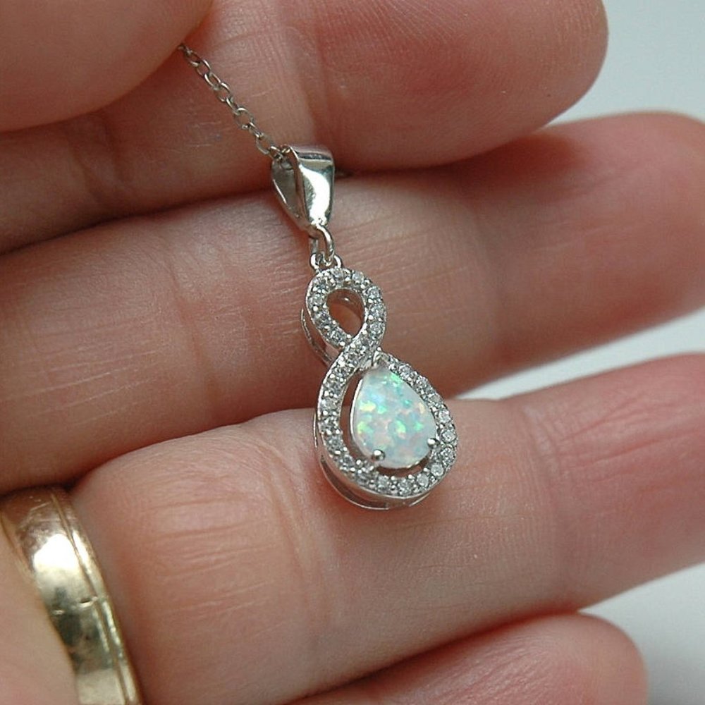 White Lab Opal Infinitive Pendant NEW - Picture 4 of 4